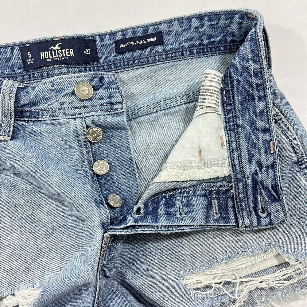 Hollister High Rise Vintage Button Fly Short Distressed‎ Raw Hem Size 27 - Picture 3 of 12
